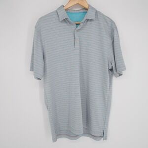 Johnnie O Mens Polo Shirt Sz M Gray Stripe Performance Golf Casual Embroidered